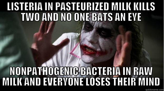 LISTERIA IN PASTEURIZED MILK KILLS TWO AND NO ONE BATS AN EYE NONPATHOGENIC BACTERIA IN RAW MILK AND EVERYONE LOSES THEIR MIND Joker Mind Loss