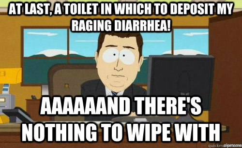 At last, a toilet in which to deposit my raging diarrhea!  AAAAAAND There's nothing to wipe with - At last, a toilet in which to deposit my raging diarrhea!  AAAAAAND There's nothing to wipe with  anditsgone