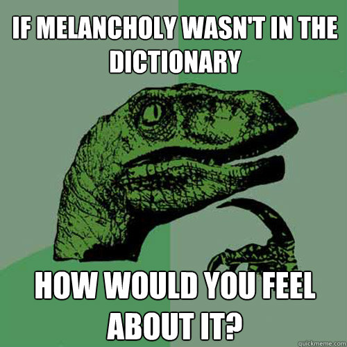 If Melancholy wasn't in the Dictionary How Would you feel about it?  Philosoraptor