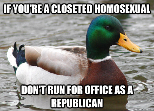 If you're a closeted homosexual Don't run for office as a republican  Actual Advice Mallard