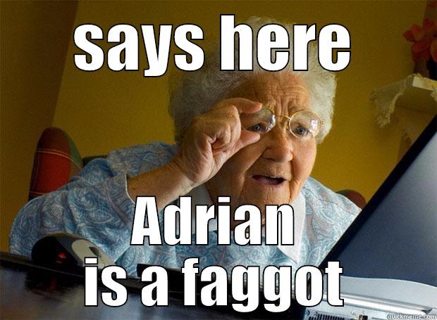 SAYS HERE ADRIAN IS A FAGGOT Grandma finds the Internet