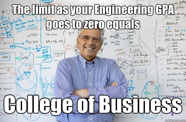 The limit as your Engineering GPA goes to zero equals College of Business - The limit as your Engineering GPA goes to zero equals College of Business  Engineering Professor