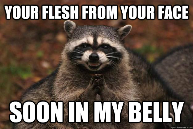 Your flesh from your face Soon in my belly - Your flesh from your face Soon in my belly  Evil Plotting Raccoon