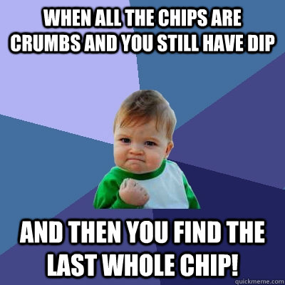 When all the chips are crumbs and you still have dip  and then you find the last whole chip! - When all the chips are crumbs and you still have dip  and then you find the last whole chip!  Success Kid