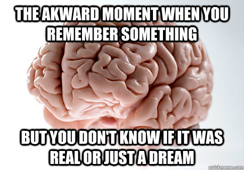 The akward Moment when you remember something But you don't know If It Was Real Or Just A Dream  Scumbag Brain