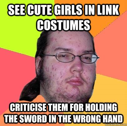 See Cute girls in link costumes criticise them for holding the sword in the wrong hand - See Cute girls in link costumes criticise them for holding the sword in the wrong hand  Butthurt Dweller