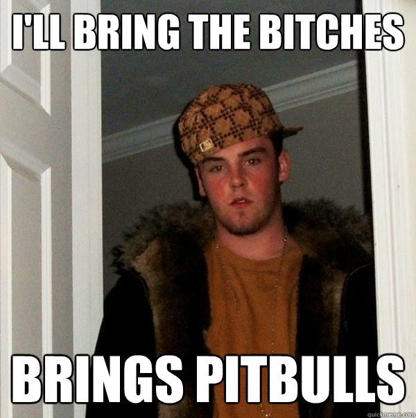 I'll bring the bitches Brings pitbulls  Scumbag Steve