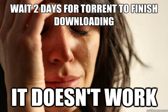 Wait 2 days for torrent to finish downloading it doesn't work - Wait 2 days for torrent to finish downloading it doesn't work  First World Problems