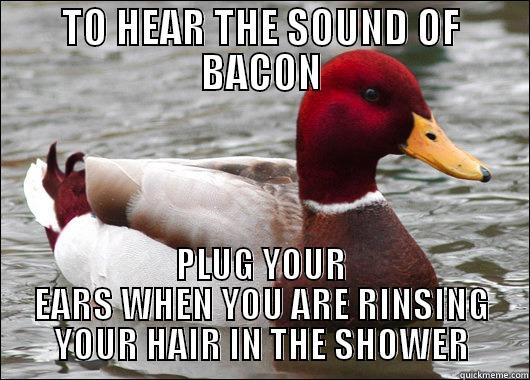 TO HEAR THE SOUND OF BACON PLUG YOUR EARS WHEN YOU ARE RINSING YOUR HAIR IN THE SHOWER Malicious Advice Mallard