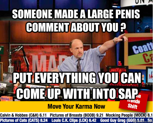 Someone Made a large penis comment about you ? put everything you can come up with into SAP - Someone Made a large penis comment about you ? put everything you can come up with into SAP  Mad Karma with Jim Cramer