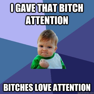 I gave that bitch attention Bitches love attention  Success Kid