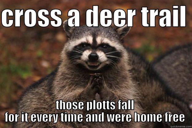 CROSS A DEER TRAIL  THOSE PLOTTS FALL FOR IT EVERY TIME AND WERE HOME FREE Evil Plotting Raccoon