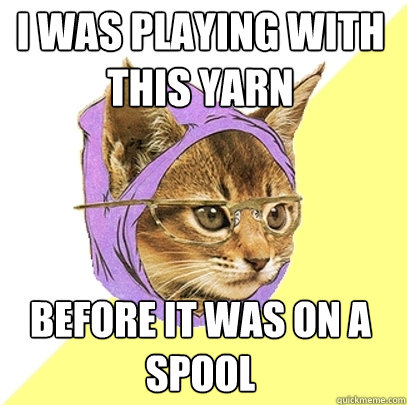 I was playing with this yarn Before it was on a spool  Hipster Kitty