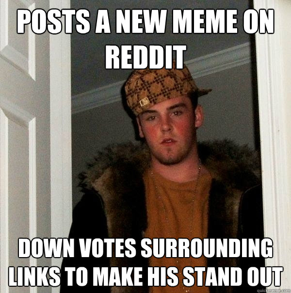 Posts a new meme on Reddit Down votes surrounding links to make his stand out  Scumbag Steve