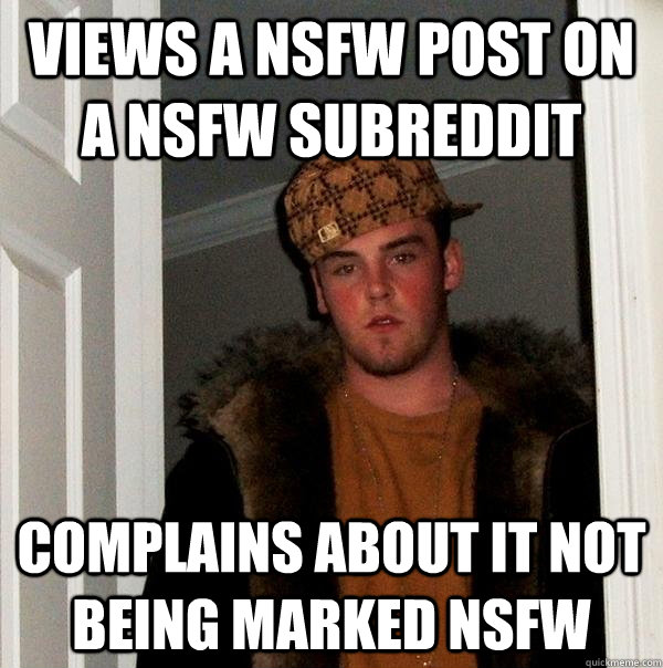 Views a NSFW post on a NSFW subreddit complains about it not being marked NSFW  Scumbag Steve