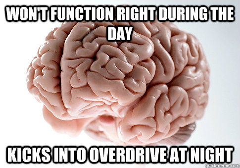 Won't function right during the day kicks into overdrive at night  Scumbag Brain