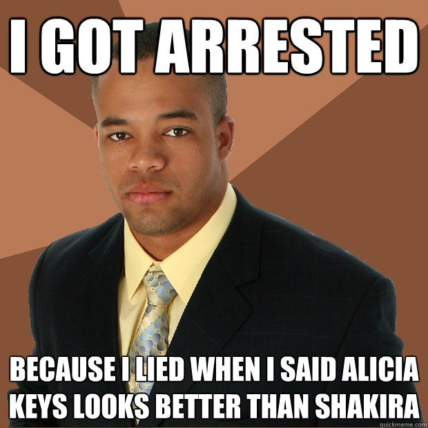 I got Arrested Because i lied when i said alicia keys looks better than shakira  Successful Black Man