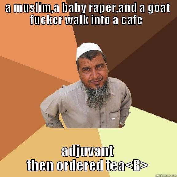 A MUSLIM,A BABY RAPER,AND A GOAT FUCKER WALK INTO A CAFE  ADJUVANT THEN ORDERED TEA<R> Ordinary Muslim Man