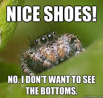 Nice shoes! no. i don't want to see the bottoms.  Misunderstood Spider