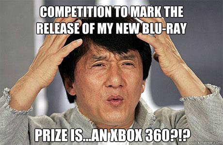 COMPETITION TO MARK THE
RELEASE OF MY NEW BLU-RAY PRIZE IS...AN XBOX 360?!? - COMPETITION TO MARK THE
RELEASE OF MY NEW BLU-RAY PRIZE IS...AN XBOX 360?!?  EPIC JACKIE CHAN