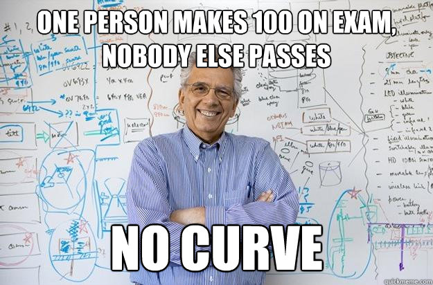 One person makes 100 on exam, nobody else passes no curve  Engineering Professor