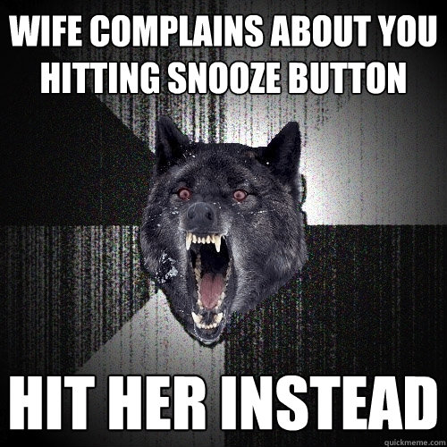 Wife Complains about you hitting snooze button Hit her instead  Insanity Wolf