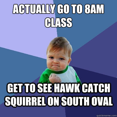 Actually go to 8am class get to see hawk catch squirrel on south oval  Success Kid