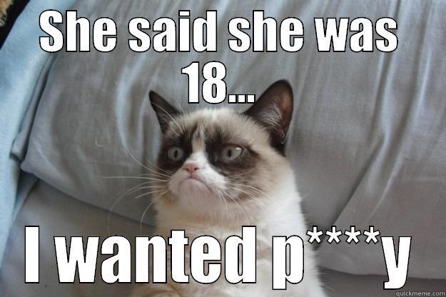 cat adultery - SHE SAID SHE WAS 18... I WANTED P****Y Grumpy Cat