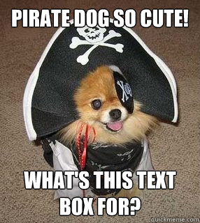 Pirate dog so cute! What's this text box for? - Pirate dog so cute! What's this text box for?  Inappropriate Sexual Inuendo Dog That Dresses and Talks Like a Pirate