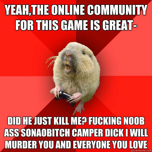 yeah,the online community for this game is great- did he just kill me? FUCKING NOOB ASS SONAOBITCH CAMPER DICK I WILL MURDER YOU AND EVERYONE YOU LOVE   