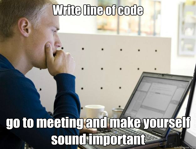 Write line of code go to meeting and make yourself sound important - Write line of code go to meeting and make yourself sound important  Programmer