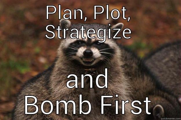 PLAN, PLOT, STRATEGIZE AND BOMB FIRST Evil Plotting Raccoon