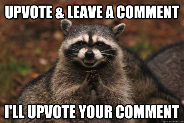 Upvote & leave a Comment I'll upvote your comment  Evil Plotting Raccoon