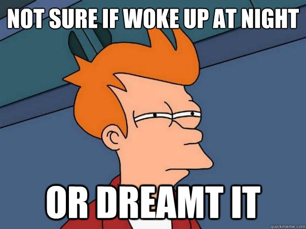 Not sure if woke up at night Or dreamt it  Futurama Fry