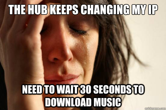 The HUB keeps changing my IP need to wait 30 seconds to download music  First World Problems