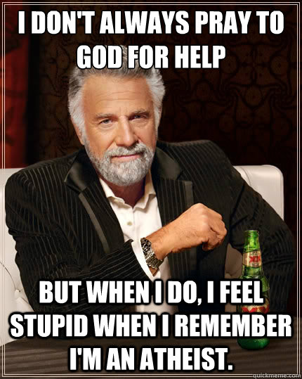 I don't always pray to god for help But when i do, i feel stupid when i remember i'm an atheist.  The Most Interesting Man In The World