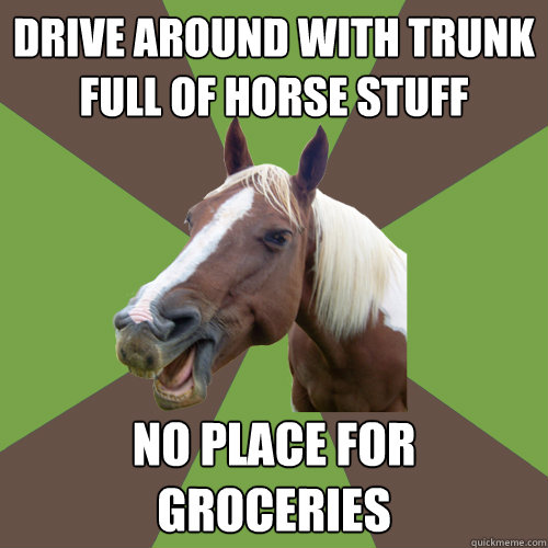 drive around with trunk full of horse stuff no place for groceries - drive around with trunk full of horse stuff no place for groceries  Fyequestrians.tumblr.com