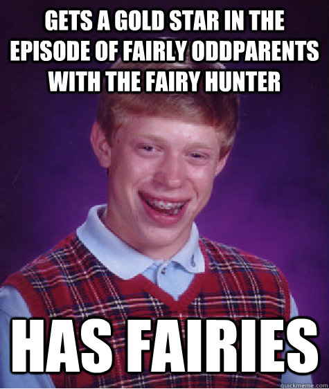 gets a gold star in the episode of fairly oddparents with the fairy hunter has fairies  Bad Luck Brian