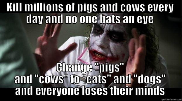 specism cats and dogs - KILL MILLIONS OF PIGS AND COWS EVERY DAY AND NO ONE BATS AN EYE CHANGE 