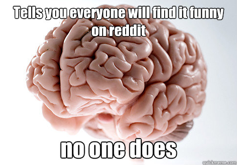 Tells you everyone will find it funny on reddit no one does   Scumbag Brain