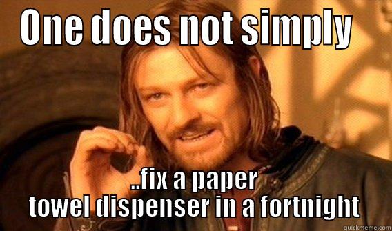 ONE DOES NOT SIMPLY   ..FIX A PAPER TOWEL DISPENSER IN A FORTNIGHT One Does Not Simply