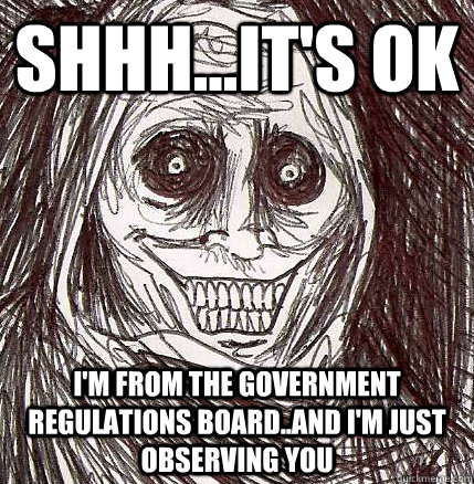 Shhh...it's ok I'm from the government regulations board..and i'm just observing you  Horrifying Houseguest