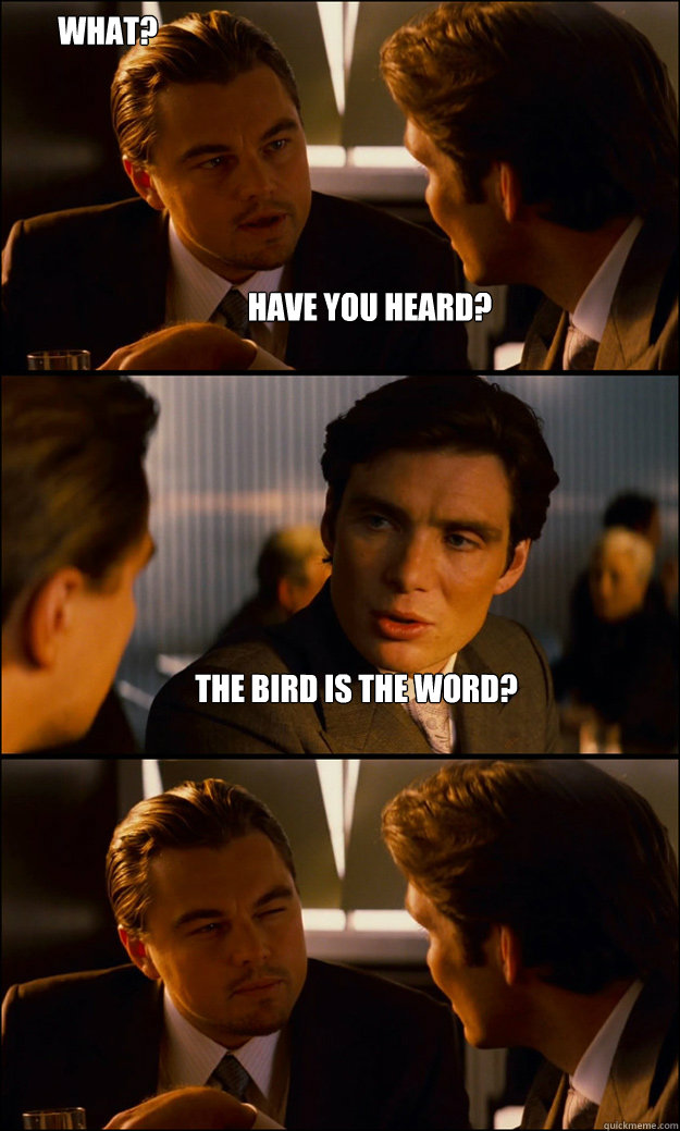 Have you heard? The Bird is the word? What?  Inception