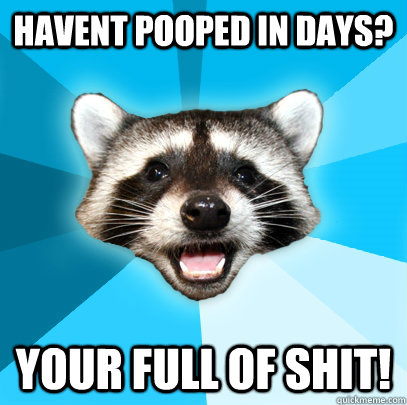 HAVENT POOPED IN DAYS? YOUR FULL OF SHIT!  Lame Pun Coon