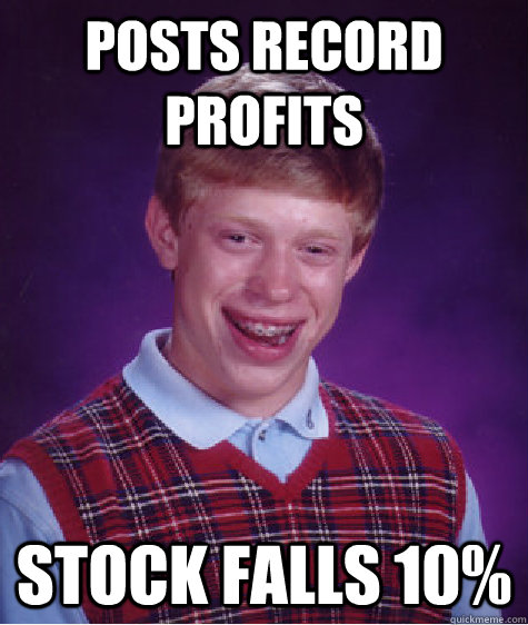 Posts record Profits Stock falls 10%  Bad Luck Brian