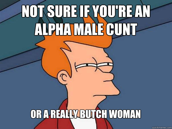 Not sure if you're an alpha male cunt Or a really butch woman  Futurama Fry