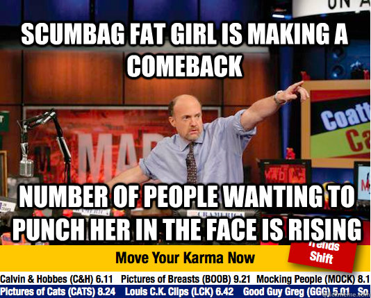 scumbag fat girl is making a comeback  number of people wanting to punch her in the face is rising  Mad Karma with Jim Cramer