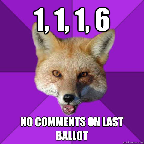 1, 1, 1, 6 No comments on last ballot  Forensics Fox