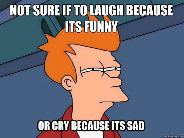 Not sure if to laugh because its funny or cry because its sad  Futurama Fry