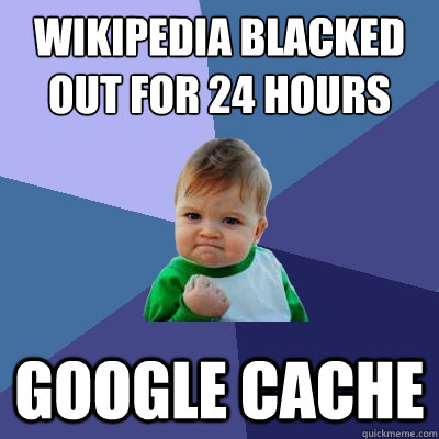 wikipedia blacked out for 24 hours google cache  Success Kid